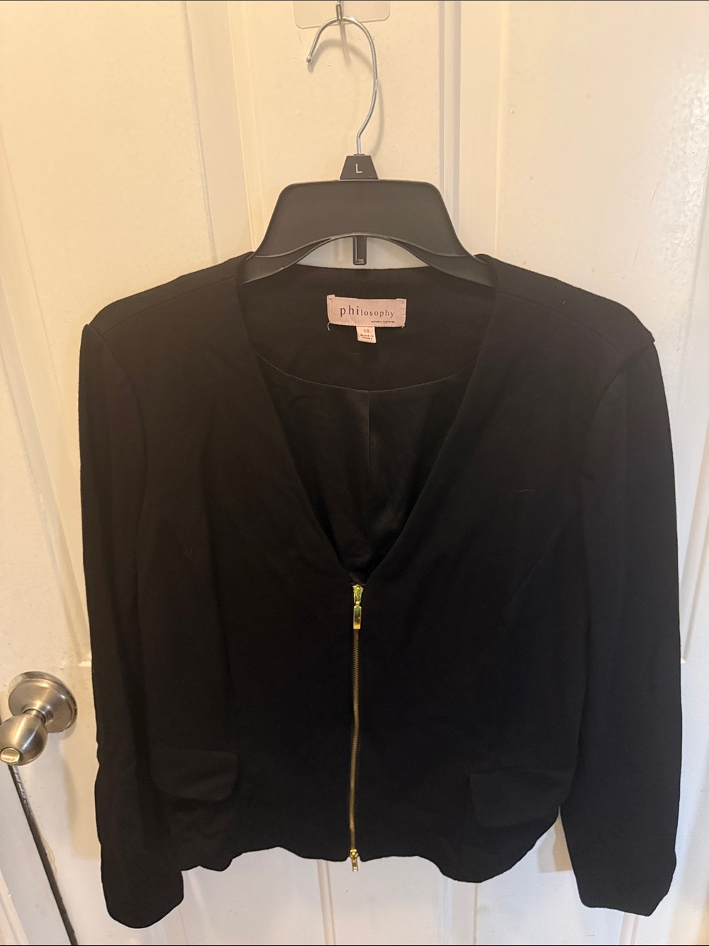 Philosophy Black Jacket with Gold Zip Size 10